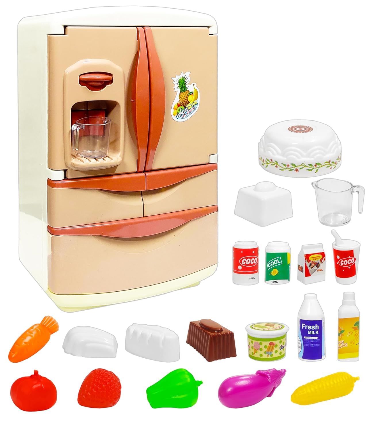 TOYTALES Mini Fridge Toy for Kids with Lights, Music & Ice Dispenser for 3+ Year Old