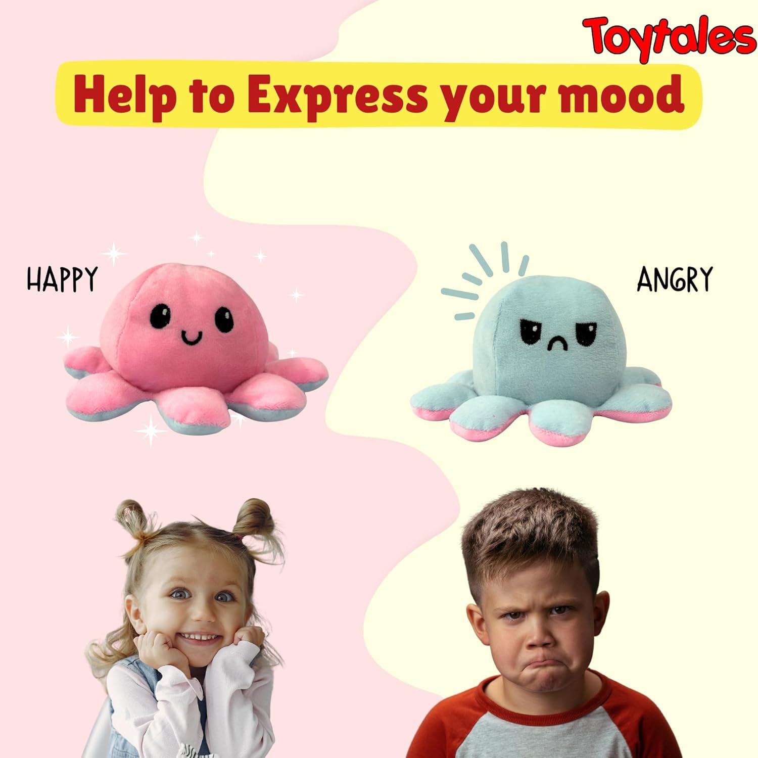 TOYTALES Reversible Octopus Plush Soft Toy Flip Design Cute Stuffed Animal for Kids