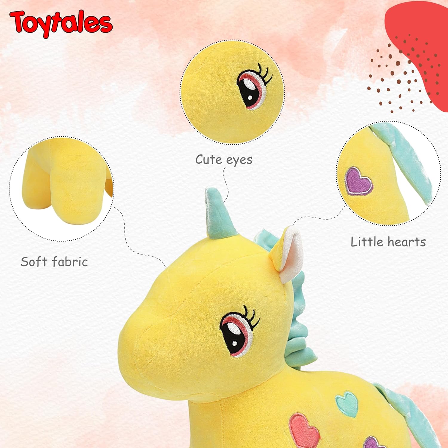 TOYTALES Unicorn Soft Toy Huggable Plush for Kids 25cm, Yellow
