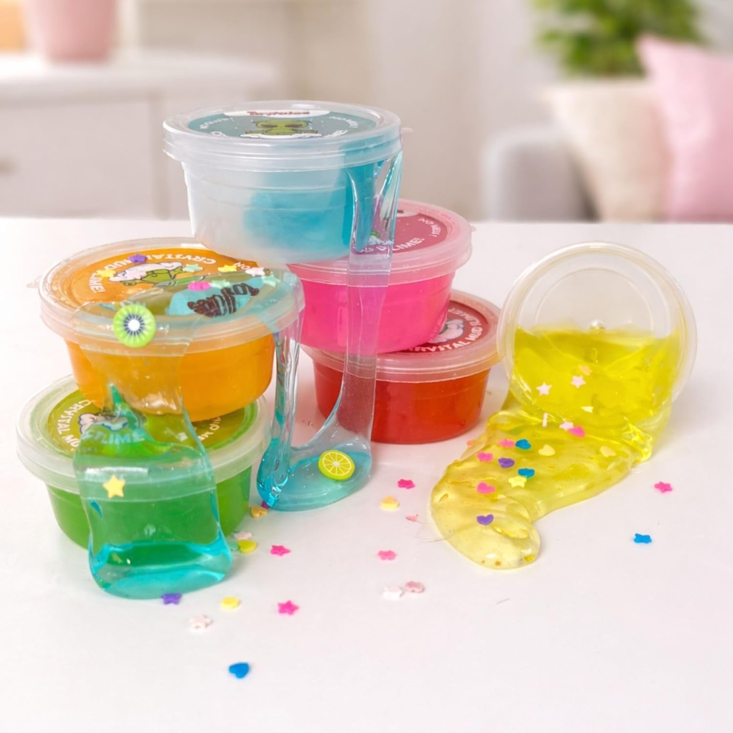 Colorful Glitter Slime Cups for Kids with Bright Colors